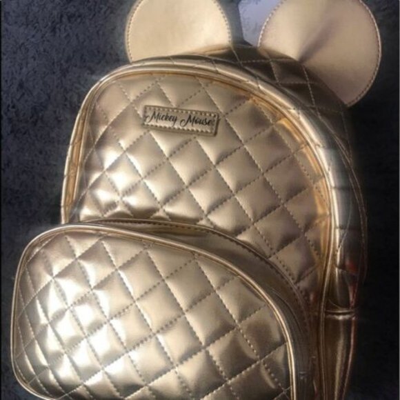 Disney Minnie Mouse 3-D Quilted Gold Mini Backpack & Pom-Pom Charm & Keychain - Picture 7 of 8